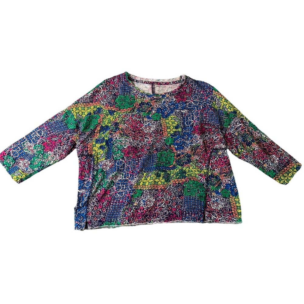 Westbound Petites Size Large Mulitcolor With Flowers 3/4 Sleeve Crop Top Shirt P